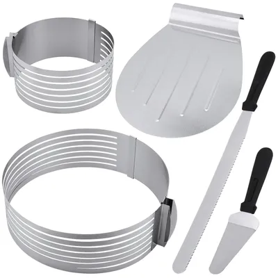 Produktbild von Tortenring Tortenform Backring - verstellbar 15 bis 30 cm - Edelstahl - 5-teilig Set - Mit Tortenheber und Tortenschneider