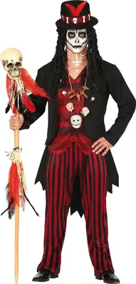 Produktbild von Voodoo Schamane Halloween Kostüm Magischer Anzug Schwarz Rot Mysteriöse Erscheinung Totem Accessoire, Größe: 14 - 16 Jahre Farbe: Schwarz