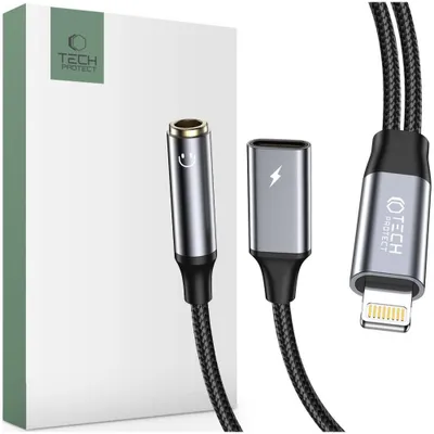 Produktbild von Tech-Protect Ultraboost Kabeladapter Lightning Auf Mini Klinke 3,5 Mm & Lightning Schwarz