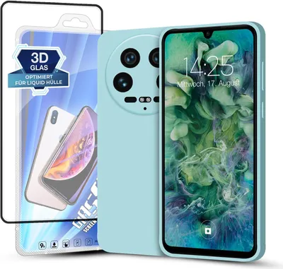 Produktbild von Hülle für Xiaomi 14 Ultra mit 9H Displayglas Displayschutz Plus Case Cover Bumper Silikon Softgrip Schutzhülle Farbe: Hellblau