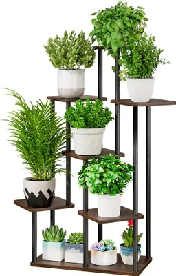 Produktbild von Kondela Metall-Blumenständer Adite Typ 2 – schwarz / rustikales Holz