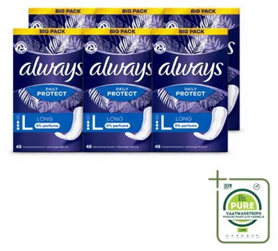 Immagine prodotto di 6 salvaslip Always Daily Protect Long, senza profumo, confezione grande - 6 pezzi