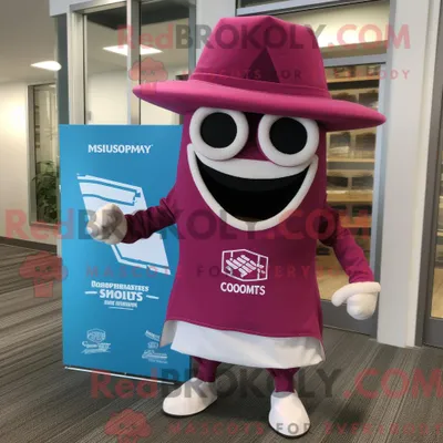Produktbild von Maskottchen REDBROKOLY eines magentafarbenen Zirkusdirektors bekleidet mit Boardshorts und Einstecktüchern