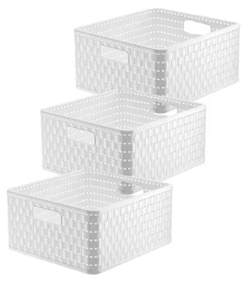 Produktbild von Rotho 3er Set Aufbewahrungsboxen 14L Country - Organizer je 32,8 x 30 x 16 cm - Kunststoffbox in Rattan-Optik - Küchen Stapelbox aus Kunststoff