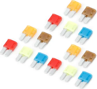 Zdjęcie produktu dla Zestaw 15 sztuk bezpieczników płaskich Micro2 do samochodów 5 A, 7,5 A, 10 A, 15 A, 20 A