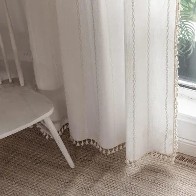 Produktbild von Famanu Gardinen Boho - Halbverdunkelnde Fensterdekoration 213 cm, 2 Paneele mit Stickerei
