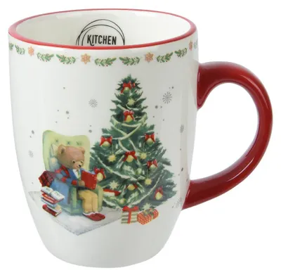 Produktbild von Tasse Keramik mit Griff 10cm Weihnachtsmotiv 330ml Weiß / Rot
