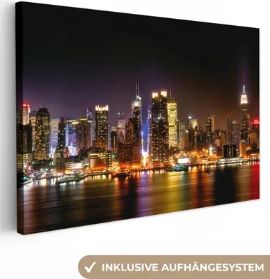 Produktbild von MuchoWow® - Leinwandbilder - New York - Manhattan - Skyline, Wandbild, Wanddeko Bilder Wohnzimmer, 90x60cm