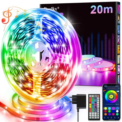 Zdjęcie produktu dla Oświetlenie LED do pomieszczeń, taśma LED o długości 20 metrów, RGB z pilotem i aplikacją, 16 milionów kolorów