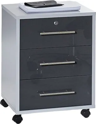 Produktbild von Rollcontainer TABOR in lichtgrau / anthrazit Hochglanz, 1 Schubkasten abschließbar, (BxHxT) 44,1x57,6x40 cm
