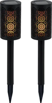 Produktbild von 2er Set LED Außenleuchte, Solarfackel, schwarz, D 6,6 cm