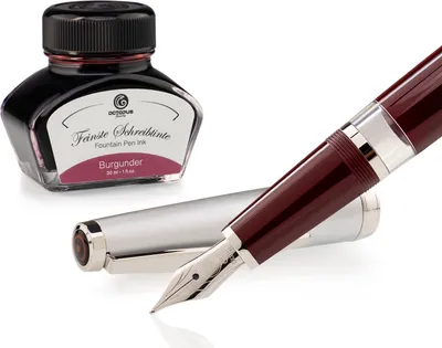 Immagine prodotto di Set penna stilografica Cleo Skribent Classic metallo bordeaux, penna stilografica a stantuffo e 30 ml di inchiostro bordeaux