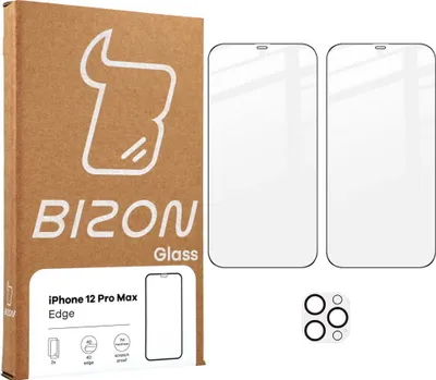 Produktbild von Bizon Glass Edge CF Panzerglas - 2 Stück + Linsenschutz, iPhone 12 Pro Max, Schwarz