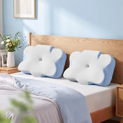 Obrázek produktu pro Polštář SONGMICS, ergonomický polštář, chladivý polštář na krk, s nastavitelnou výškou, polštář z paměťové pěny, bílo-modrý