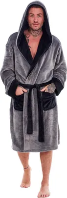 Produktbild von Keanu - Morgenmantel für Herren, Fleece TC229 (L-XL) (Grau/Schwarz)