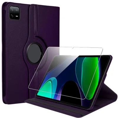 Image de Coque + Verre Trempé pour Xiaomi Pad 6 / 6 Pro, Antichoc Anti-Rayures avec Support Rotatif - Violet