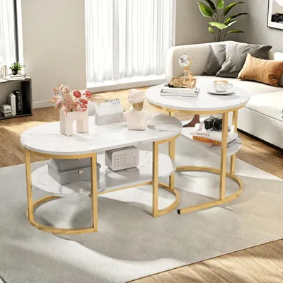 Image de Ensemble de deux tables basses avec espace de rangement et design moderne