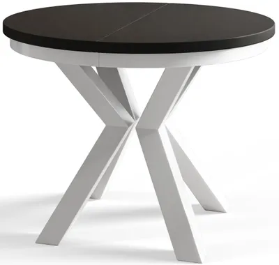Produktbild von Esstisch Rund Loft, Esstisch Ausziehbar 100-180 cm, Moderner Wohnzimmertisch, Schwarz mit Metallbeinen in Farbe Weiß