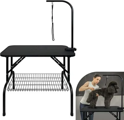 Produktbild von Trimmtisch für Hunde Schertisch, 80x46x76 cm Stabil Hundepflegetisch klappbar, höhenverstellbar, Hunde Badetisch, Pudel Fellpflege, bis 60 KG