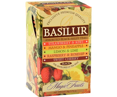Zdjęcie produktu dla Basilur MAGIC FRUITS ASSROTED BLACK herbata czarna KIWI TRUSKAWKA MANGO ANANAS zestaw - 25x2g