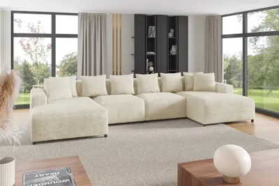 Produktbild von Wohnlandschaft Sofa U-Form Designersofa MEGAN in Stoff Poso Creme