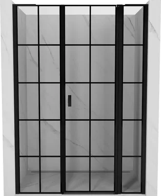Produktbild von Mexen Mist L rechte, schwenkbare Duschabtrennung 150 cm, schwarzes Gitter, schwarz - 8A4L-150-001-70-77-P