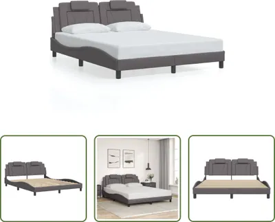 Produktbild von The Living Store Bettgestell mit Kopfteil Grau 160x200 cm Kunstleder