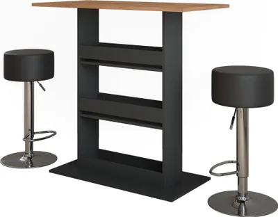 Produktbild von Bartisch-Set Vicco Repose Goldkraft Eiche/Anthrazit 110 x 55 cm mit 2 Barhockern, Model 55735