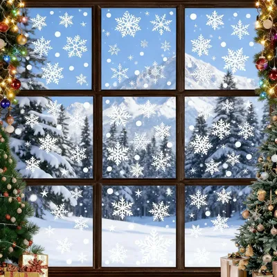 Imagen del producto de Calcomanías para ventanas, tema navideño, 9 hojas autoadhesivas, para decoración de ventanas