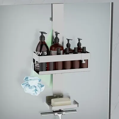 Produktbild von PolkaHome® Duschregal Hängend, SUS304 Edelstahl Duschkorb mit Seifenablage, 50 cm, für rahmenlose Glastüren bis 12 mm