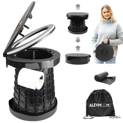 Imagen del producto de Inodoro portátil para camping, para adultos, con capacidad de 600 lbs, altura ajustable de 40 cm y funda de transporte