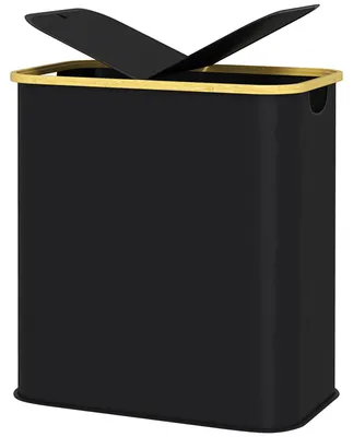 Produktbild von HOMCOM 80L Wäschekorb mit Deckel Wäschesammler mit 2 Fächern, Schwarz