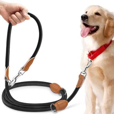 Produktbild von Hundeleine 3m verstellbar für Mittel- & Großhunde (15-60kg), reflektierend, Freihandleine, Doppelleine, robustes Nylon, 200kg Zugkraft, Schwarz