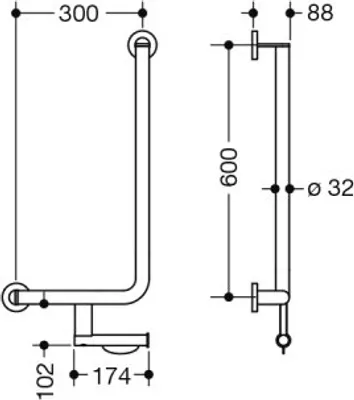 Produktbild von HEWI 900.22.11340 Winkelgriff, d:32/32, PRH, A1:600,