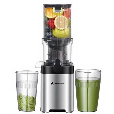 Produktbild von AMZCHEF Entsafter mit 113MM Einfüllöffnung, 1,8 L Slow Juicer, Entsafter für Gemüse und Obst, Leicht zu Reinigen, Silber