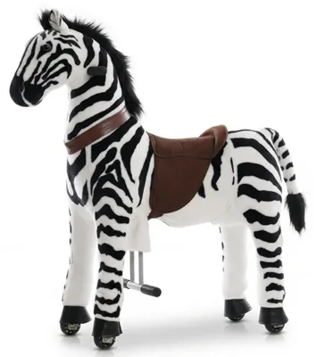 Obrázek produktu pro VROOOMY Mechanický koník / zebra (6–9 let) – s pohybem v cvalu, funkcí řízení a protiskluzovými koly – dětská jezdecká hračka bez baterií – černá