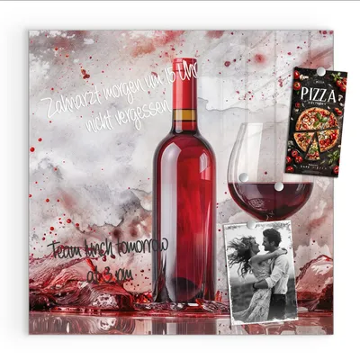 Produktbild von Magnettafel 30x30cm Pinnwand Whiteboard beschreibbar - Rotwein mit Glas