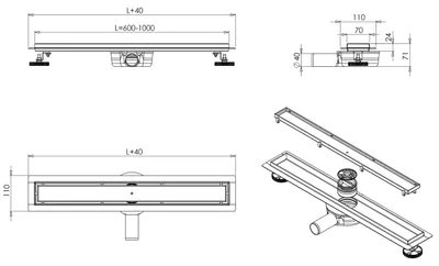 Produktbild von Edelstahl Duschrinne FlexGT01-3 für Duschkabine befliesbar - Länge wählbar, Länge Duschrinne:900mm