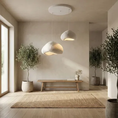 Image de Opviq, lustre moderne en métal, blanc, hauteur réglable de 60 à 115 cm | Diffuseur en fibre de verre, 2 x E27, max. 40 W | Design élégant et abstrait pour toutes les pièces.
