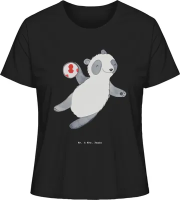 Produktbild von Mr. & Mrs. Panda Oberteil Damen Panda Handball spielen Größe L - Schwarz - Geschenk, Turnier, T-Shirt, Verein, Basic Shirt, Baumwoll, Club