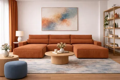 Produktbild von MOEBLO Wohnlandschaft DENVER U – Eckcouch aus Cordstoff Ecksofa U-Form Cord Sofa Couch Polsterecke U-Sofa mit Bettkasten und Schlaffunktion (BxHxT): 410x85x200 cmDenver U - Poso 40 Orange