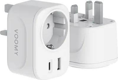 Produktbild von VOOMY Reiseadapter UK Typ G – USB-C & USB-A – Für England, Irland & Hongkong – 3250W – Kompakt – Weiß