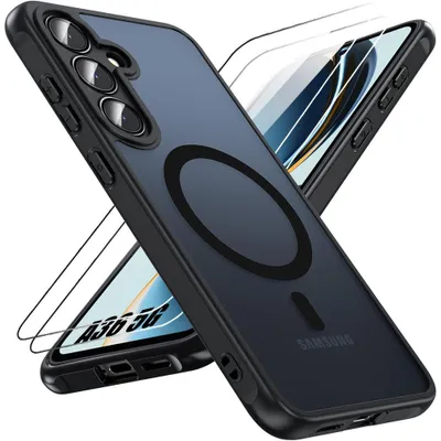 Image de Coque et 2 Verres Trempés pour Samsung Galaxy A36 5G, Protection avec Cercle Magnétique et Vitre Caméra - Noir