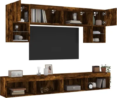 Produktbild von Cloris DesignMöbel 6-tlg. Wohnwand mit LED-Beleuchtung Räuchereiche Holzwerkstoff , TV-Schränke 2024 Neu