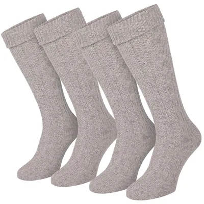 Produktbild von Trachten Kniestrümpfe 2 Paar Damen & Herren Beige Zopfmuster Umschlagbund 39-42