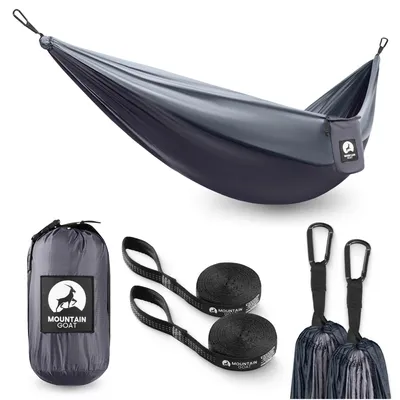 Produktbild von MOUNTAIN-GOAT-Trekking-Hängematte, Ein-Person 270 × 140 cm, 210T Nylon, 0,8 kg, grau-graphit