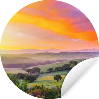 Produktbild von MuchoWow® Runde Wandtattoo - Wandsticker Tapete Aufkleber Toskana - Landschaft - Farbenfroh Ø 100 cm Selbstklebend und Repositionierbar - Wandaufkleber - Kreis - Tapetenkreis - Wandbild rund - Schlafzimmerdekoration - Wanddeko - runde Tapete - Kunst für zu Hause