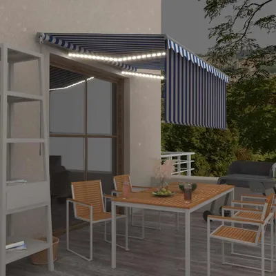 Image de vidaXL Store manuel rétractable avec store LED 3x2,5 m bleu & blanc