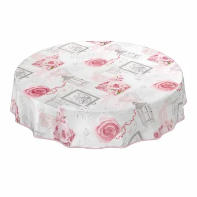 Produktbild von Tischdecke Wachstuch Retro Grau Robust Wasserabweisend Rund 100 cm