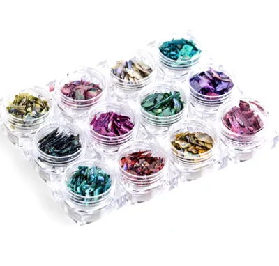 Produktbild von Muschelsplitter in 12 Farben - Regenbogenfarben für NailArt und Epoxidharz